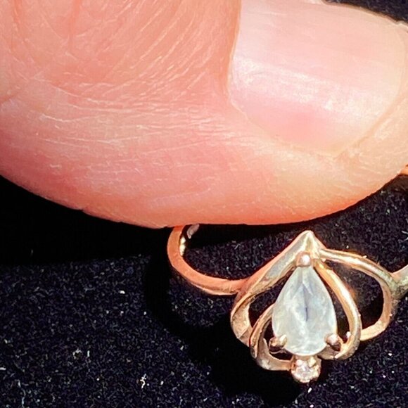 Vintage Marked 10K Yellow Gold HeartRing w/Aquamarine & Diamond Chip Broken READ - Picture 10 of 15